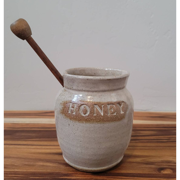 Kitchen Pottery Honey Jar With Wooden Dipper Poshmark